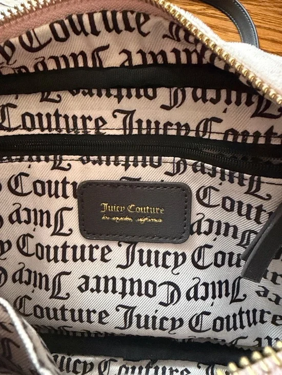 Juicy Couture Pink Suede Crossbody with Dark Brown Trim and Embroidered Crest - Picture 8 of 10